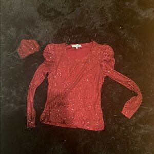 Red Sequin Long Sleeve Top with Matching Mask